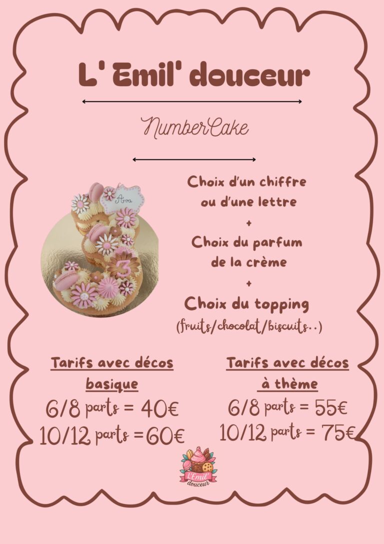 fiche tarifaire pour les number cake