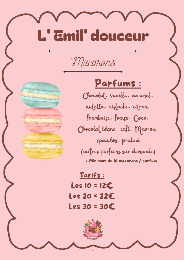 fiche tarifaire de macarons
