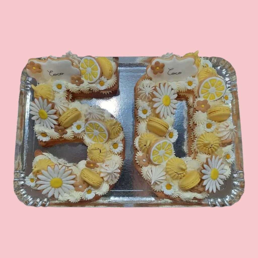 numbercake 50 theme citron jaune et marguerite